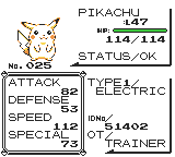 Screenshot - Pikachu's status screen.