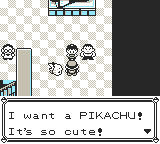 Screenshot – a Pewter City NPC says, 'I want a PIKACHU! It's so cute!'