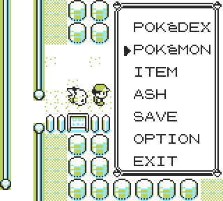 Screenshot – the player character in Pokémon Yellow walking towards the east exit of Saffron City, with the Start menu open.